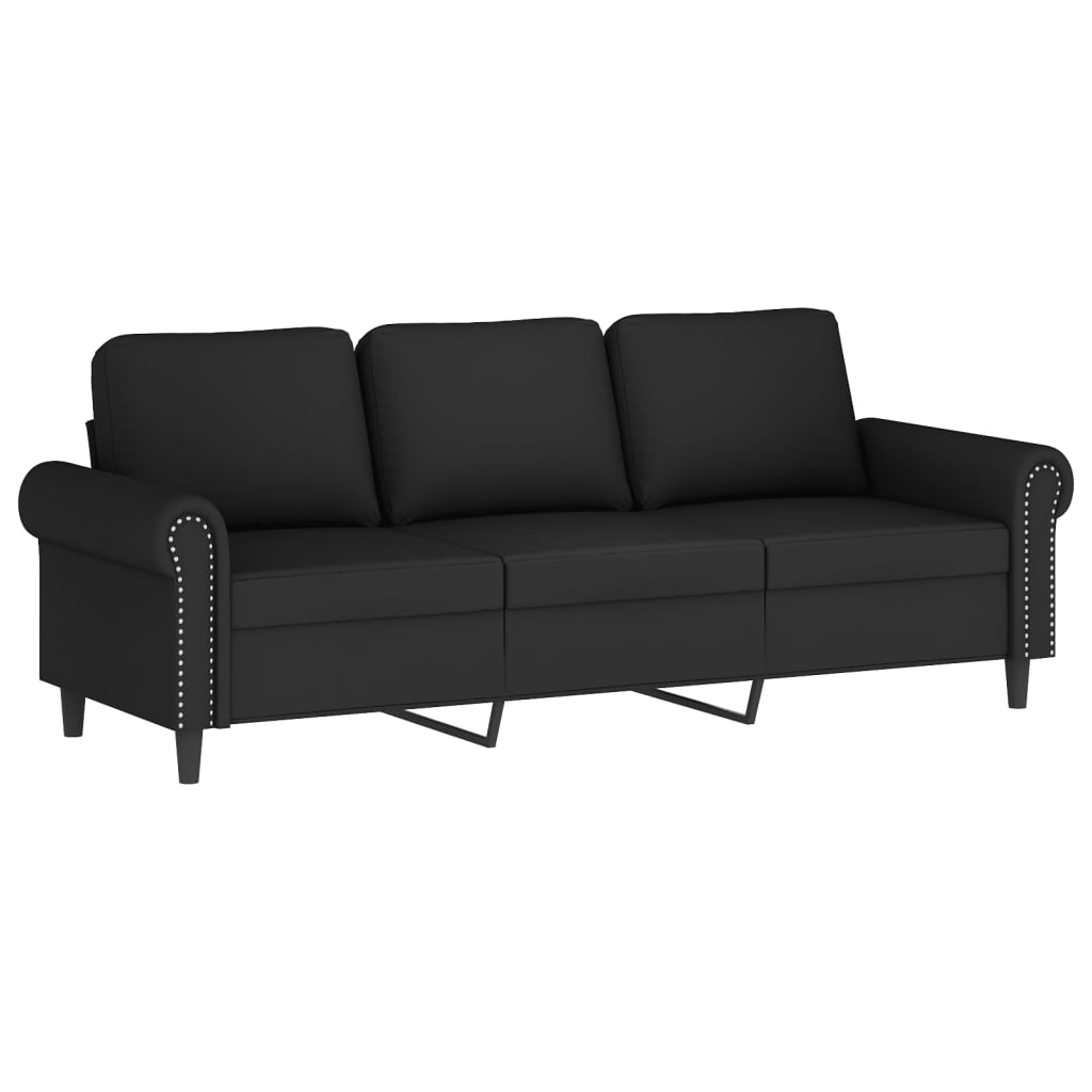 3-Sitzer-Sofa mit Hocker Schwarz 180 cm Samt