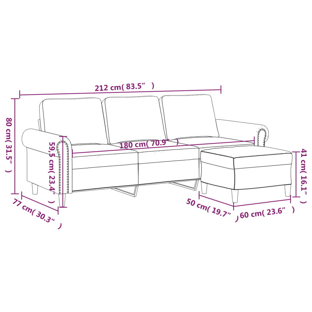 3-Sitzer-Sofa mit Hocker Schwarz 180 cm Samt