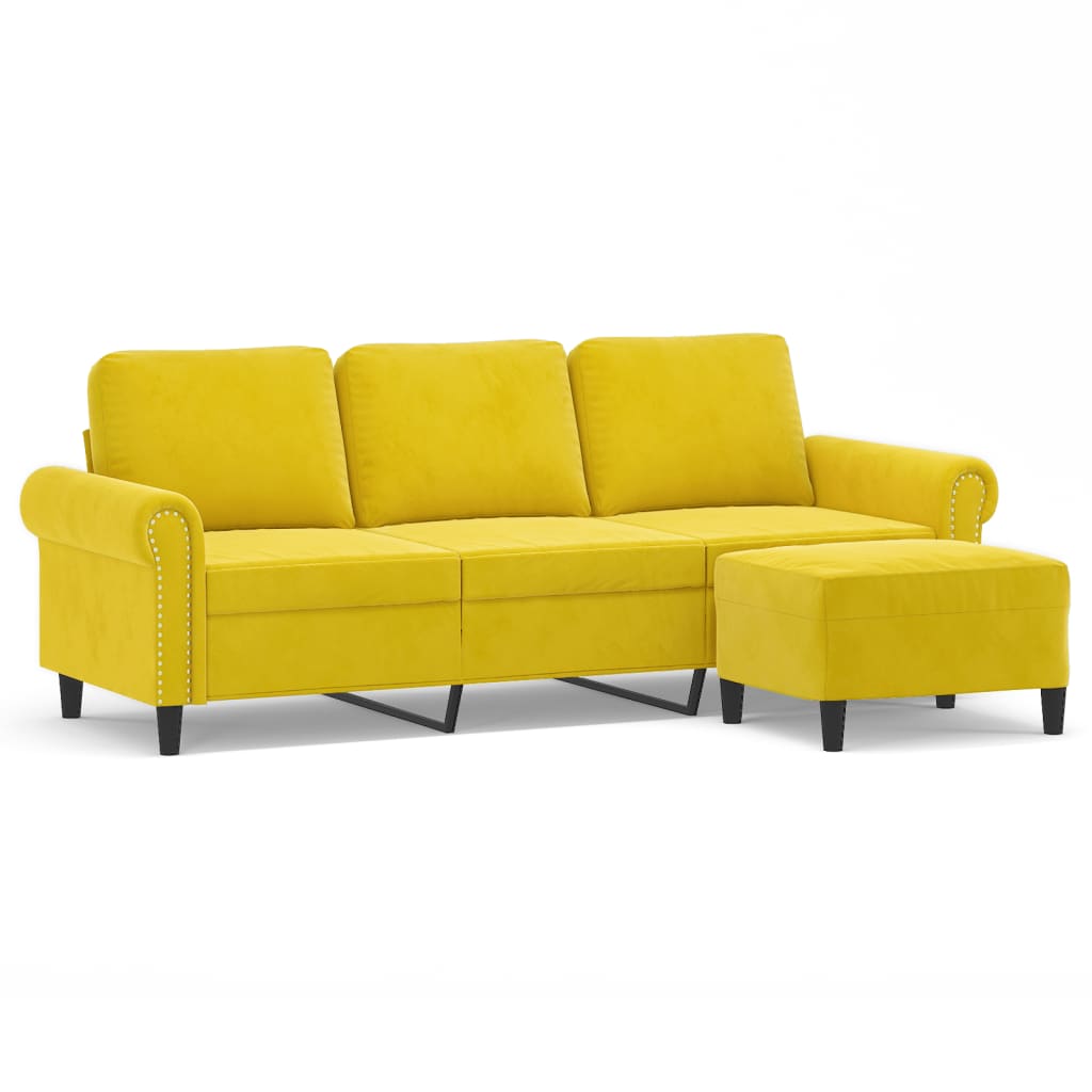 3-Sitzer-Sofa mit Hocker Gelb 180 cm Samt