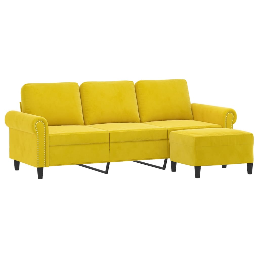 3-Sitzer-Sofa mit Hocker Gelb 180 cm Samt