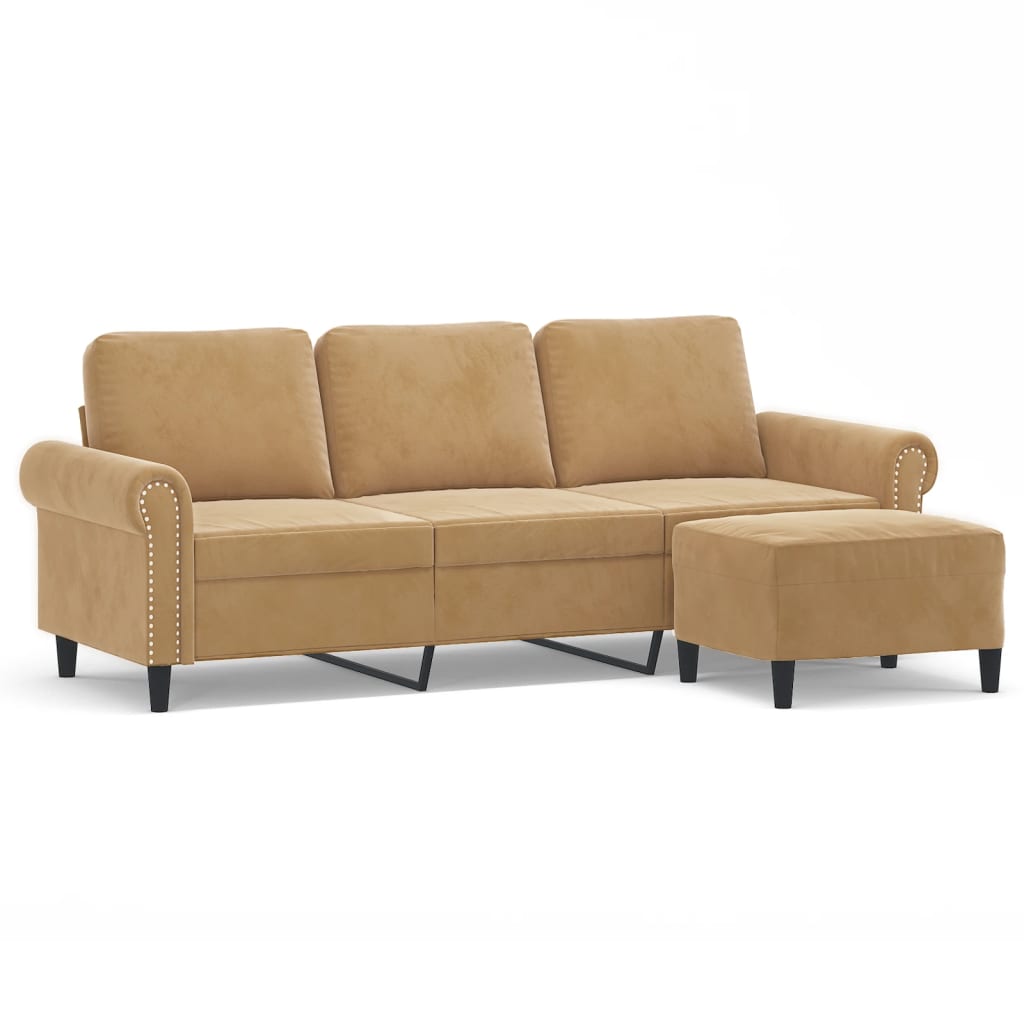 3-Sitzer-Sofa mit Hocker Braun 180 cm Samt