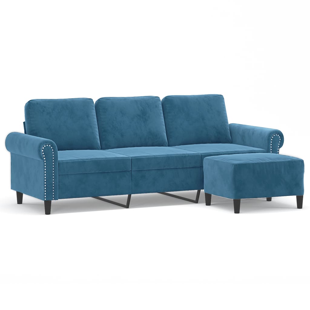 3-Sitzer-Sofa mit Hocker Blau 180 cm Samt