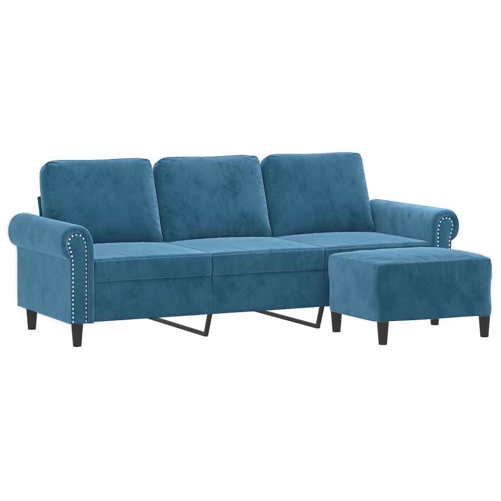 3-Sitzer-Sofa mit Hocker Blau 180 cm Samt