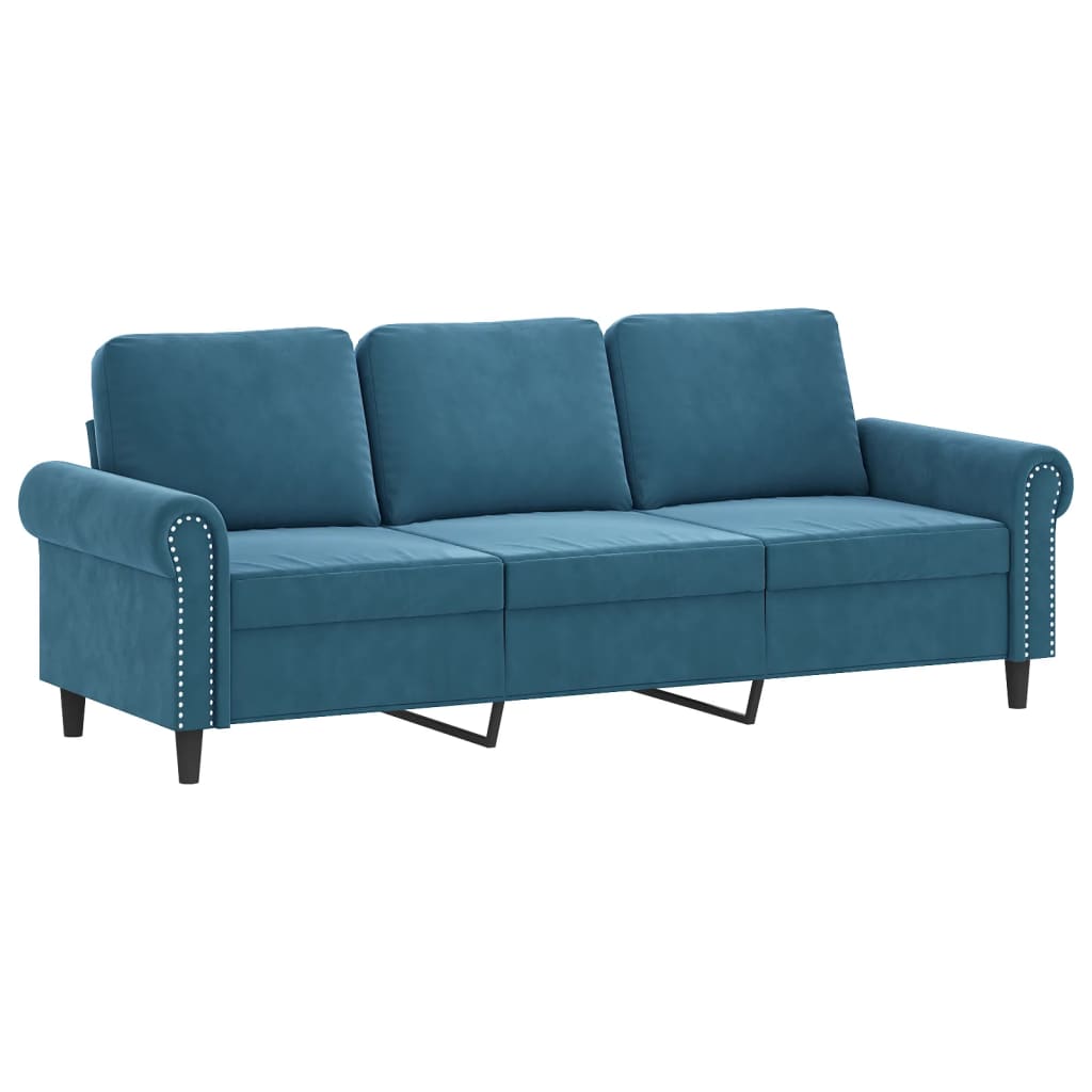 3-Sitzer-Sofa mit Hocker Blau 180 cm Samt