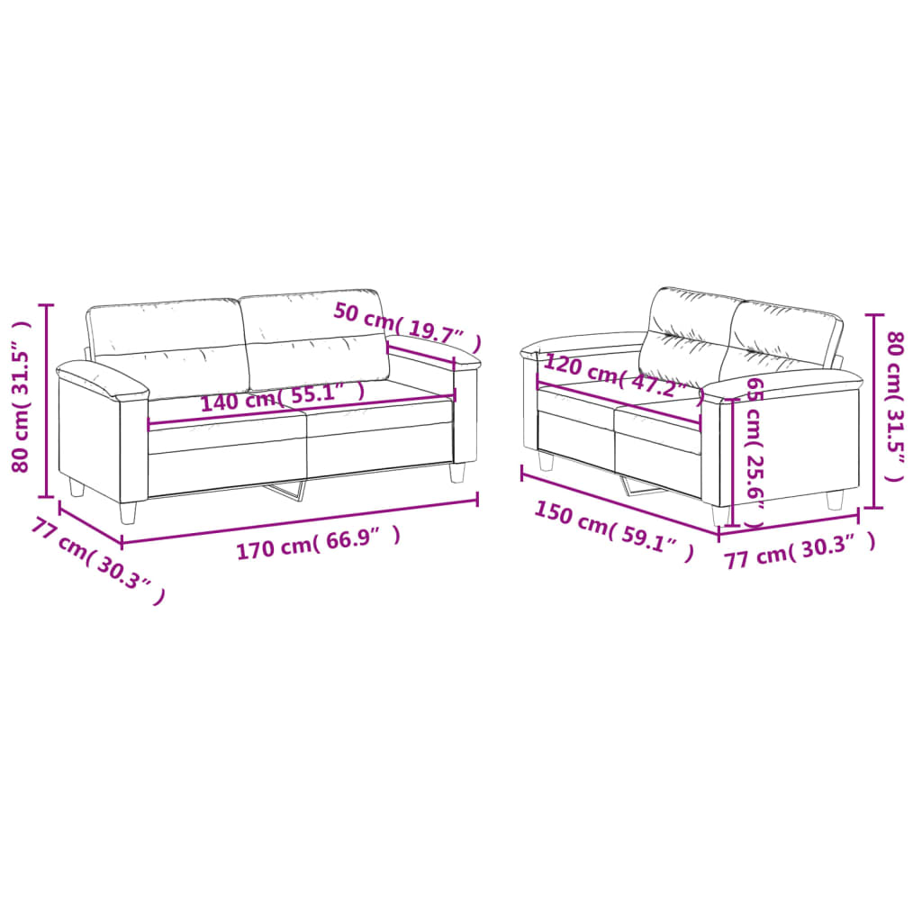 2-tlg. Sofagarnitur mit Kissen Beige Mikrofasergewebe