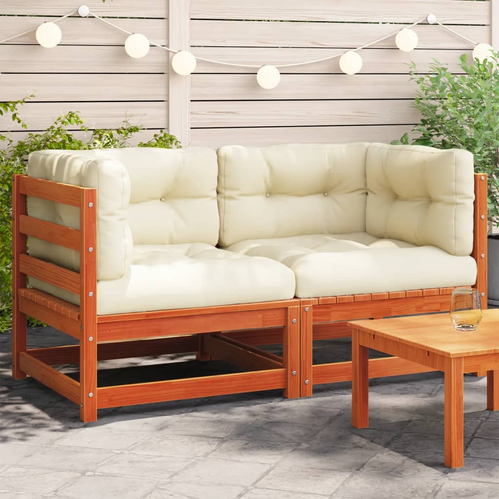 Garten-Ecksofas mit Kissen 2 Stk. Wachsbraun Massivholz Kiefer