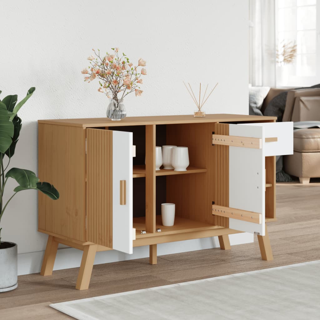 Sideboard OLDEN Weiß und Braun 114x43x73,5 cm Massivholz Kiefer