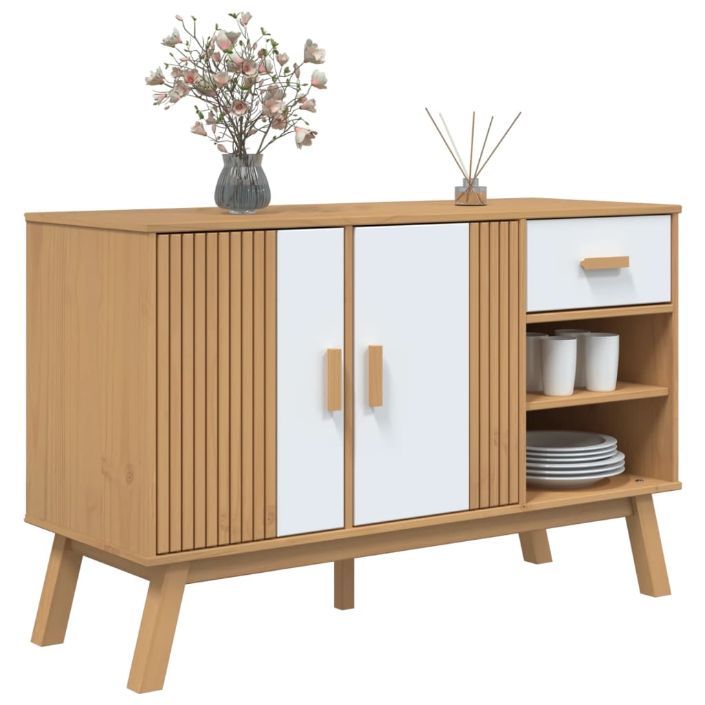 Sideboard OLDEN Weiß und Braun 114x43x73,5 cm Massivholz Kiefer