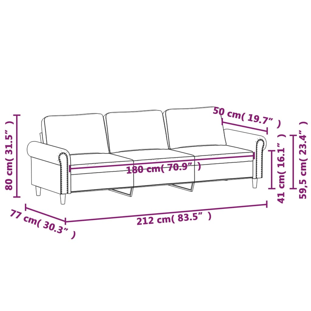 3-Sitzer-Sofa Braun 180 cm Samt