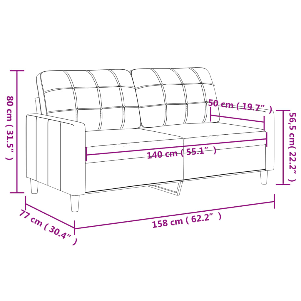 2-Sitzer-Sofa Schwarz 140 cm Stoff