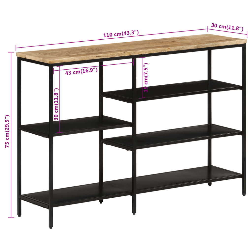 Konsolentisch 110x30x75 cm Raues Massivholz Mango und Eisen