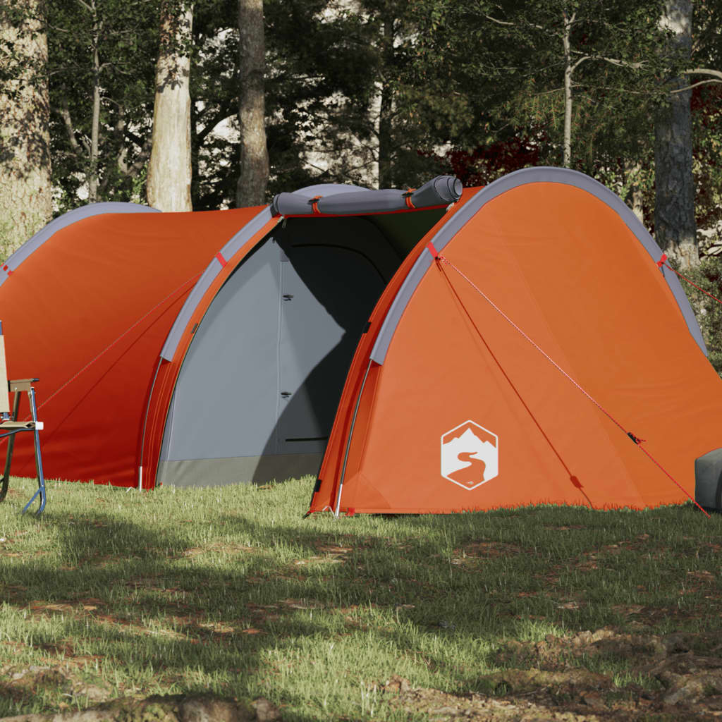Campingzelt 4 Personen Grau & Orange 405x170x106 cm 185T Taft