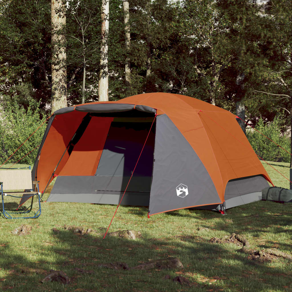 Campingzelt 4 Personen Grau & Orange 350x280x155 cm 190T Taft