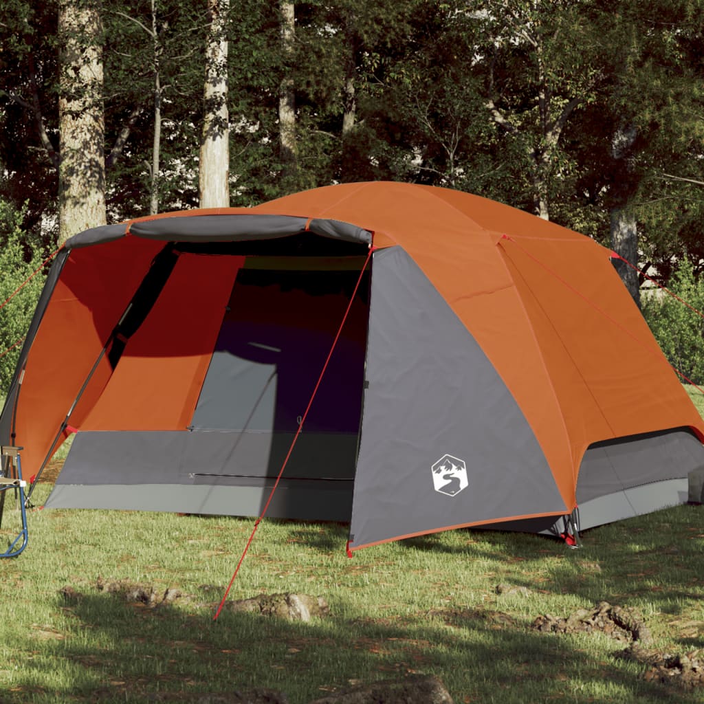 Campingzelt 6 Personen Grau & Orange 412x370x190 cm 190T Taft