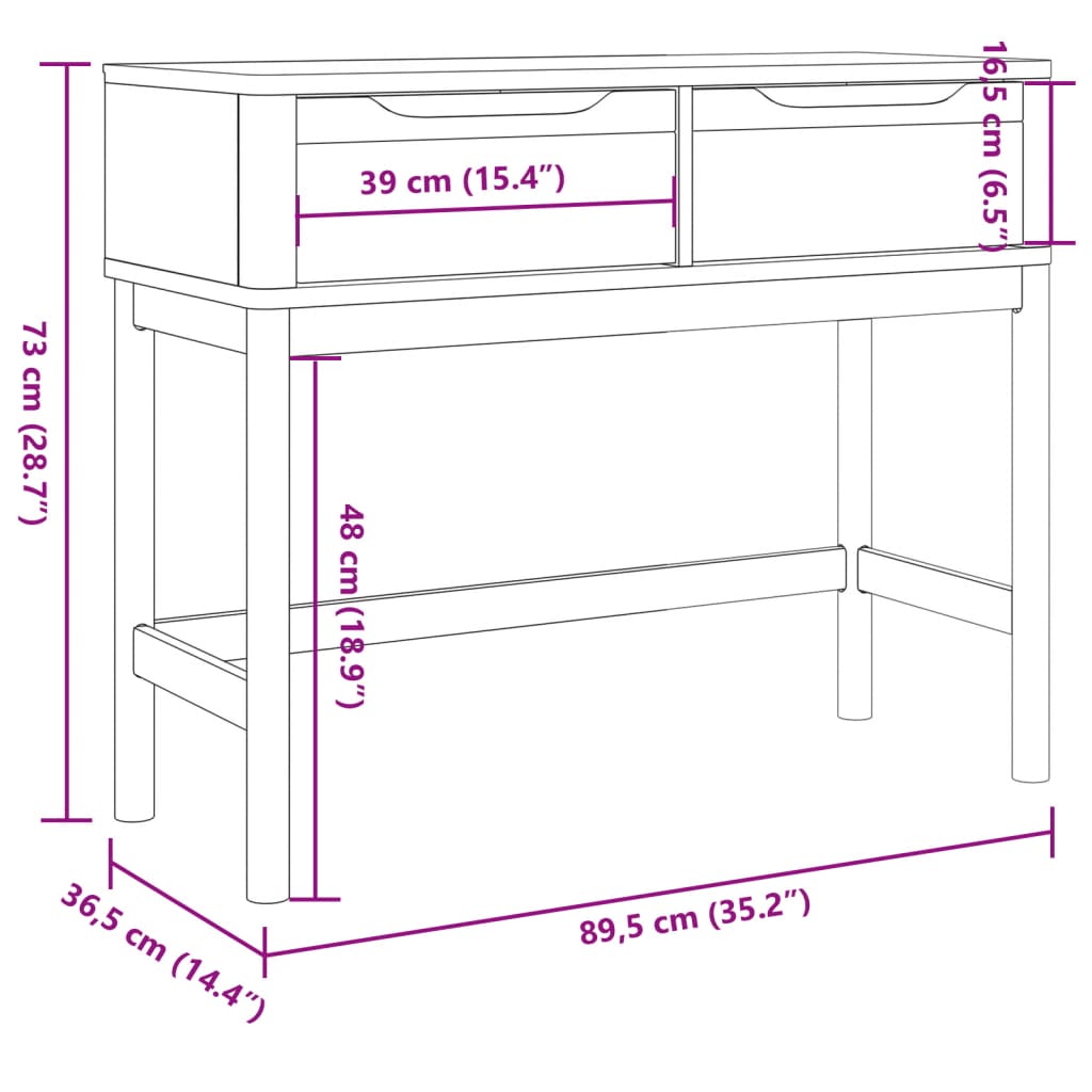 Konsolentisch FLORO Grau 89,5x36,5x73 cm Massivholz Kiefer