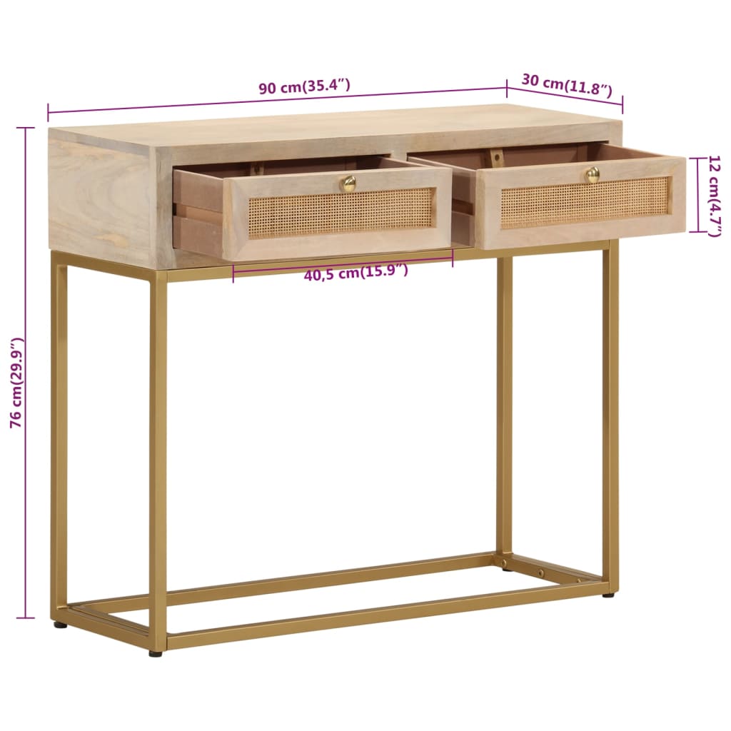 Konsolentisch 90x30x76 cm Massivholz Mango und Eisen