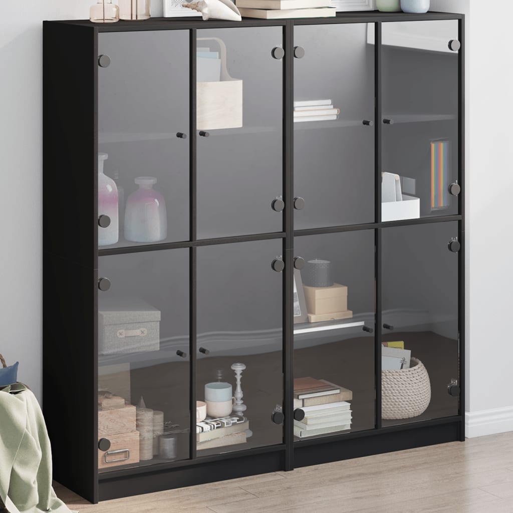 Bücherschrank mit Türen Schwarz 136x37x142 cm Holzwerkstoff