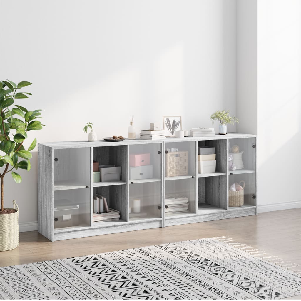 Bücherschrank mit Türen Grau Sonoma 204x37x75 cm Holzwerkstoff