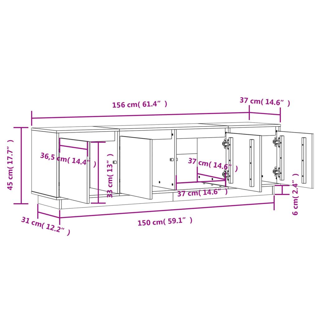 TV-Schrank 156x37x45 cm Massivholz Kiefer