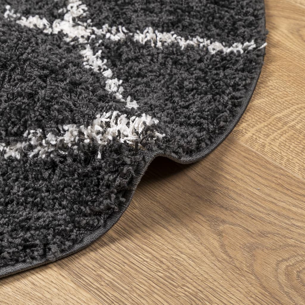 Teppich Shaggy Hochflor Modern Schwarz und Creme Ø 100 cm