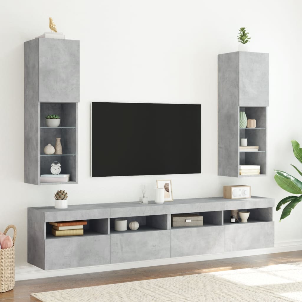 TV-Schrank mit LED-Leuchten Betongrau 30,5x30x102 cm