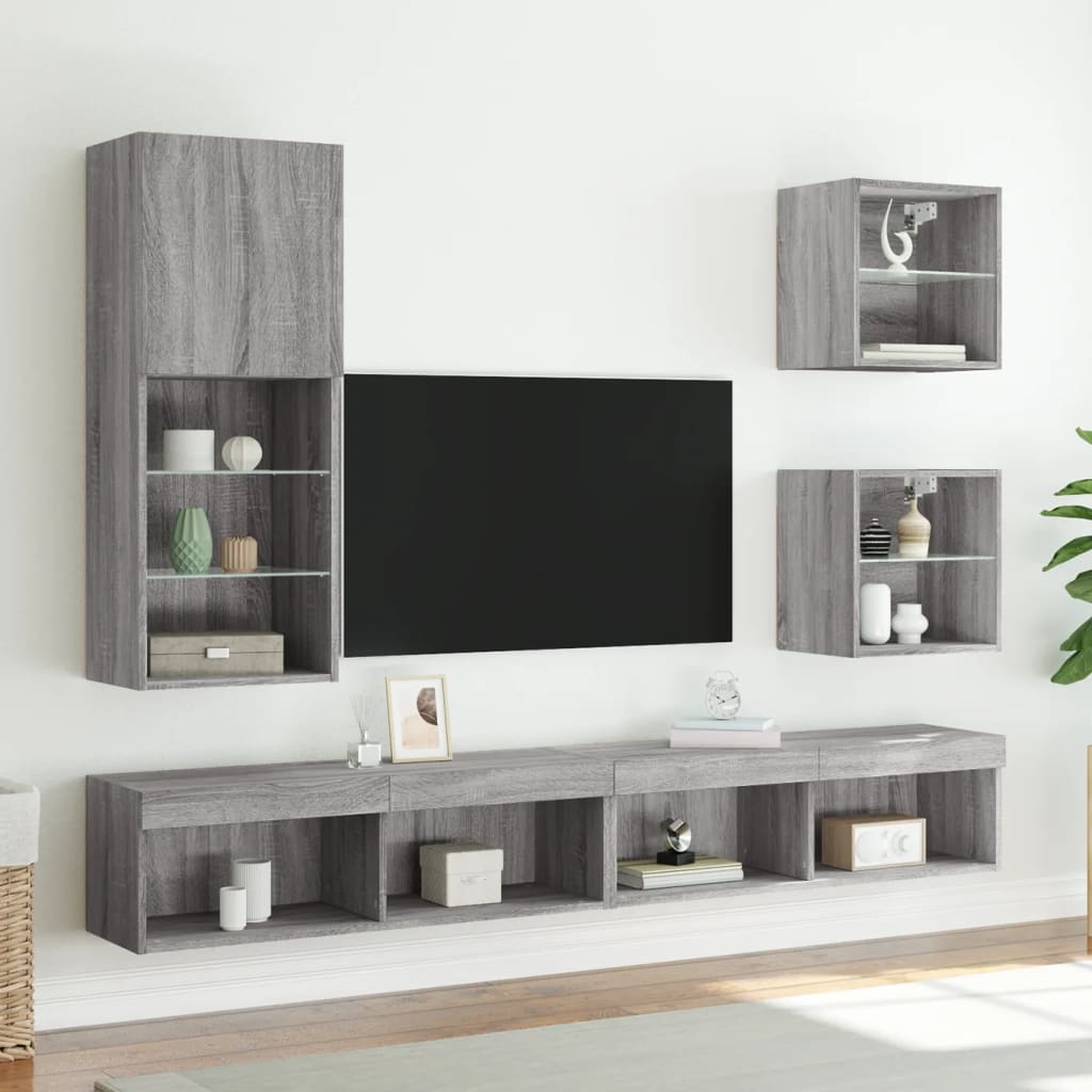 TV-Schrank mit LED-Leuchten Grau Sonoma 40,5x30x102 cm