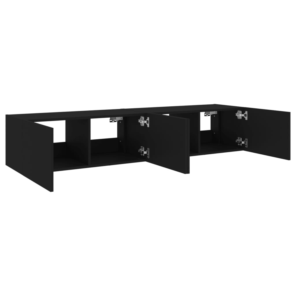 TV-Wandschränke mit LED-Leuchten 2 Stk. Schwarz 80x35x31 cm