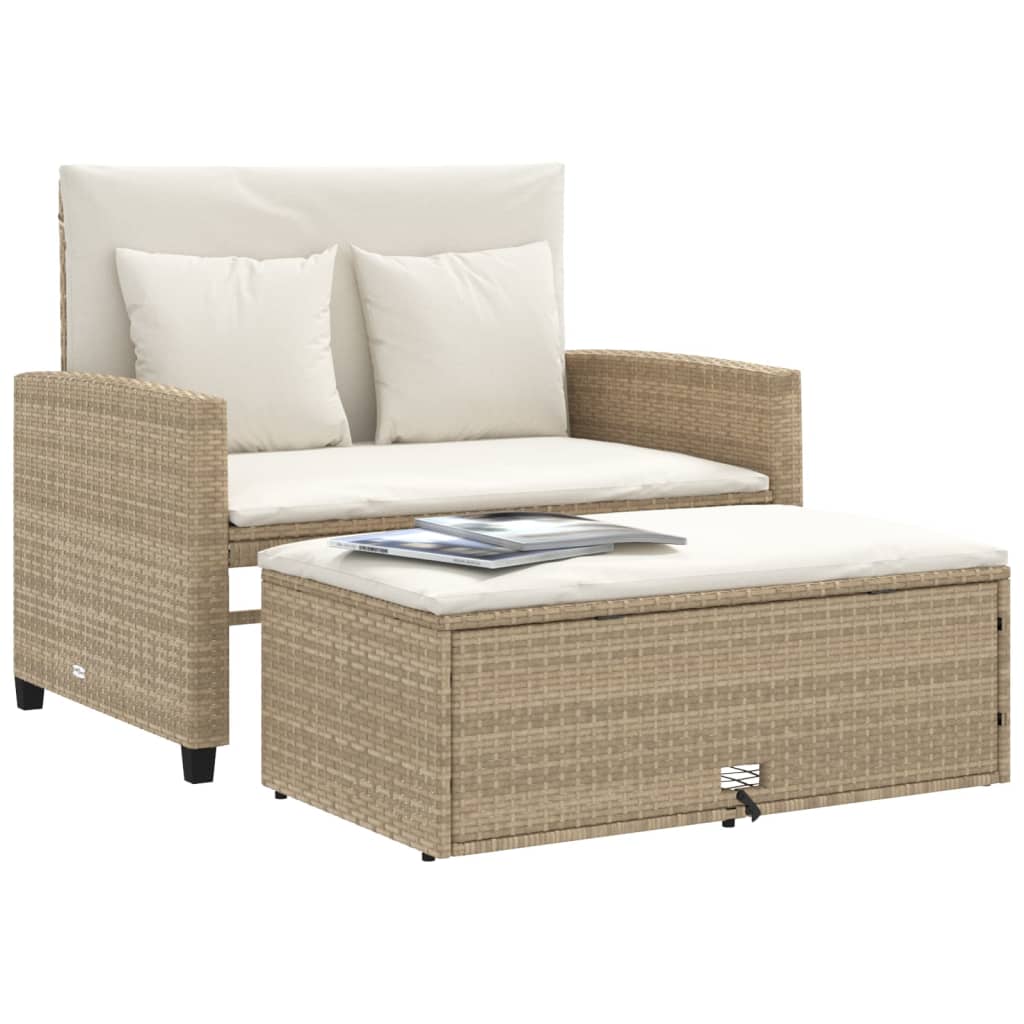 Gartensofa mit Kissen 2-Sitzer Beige Poly Rattan