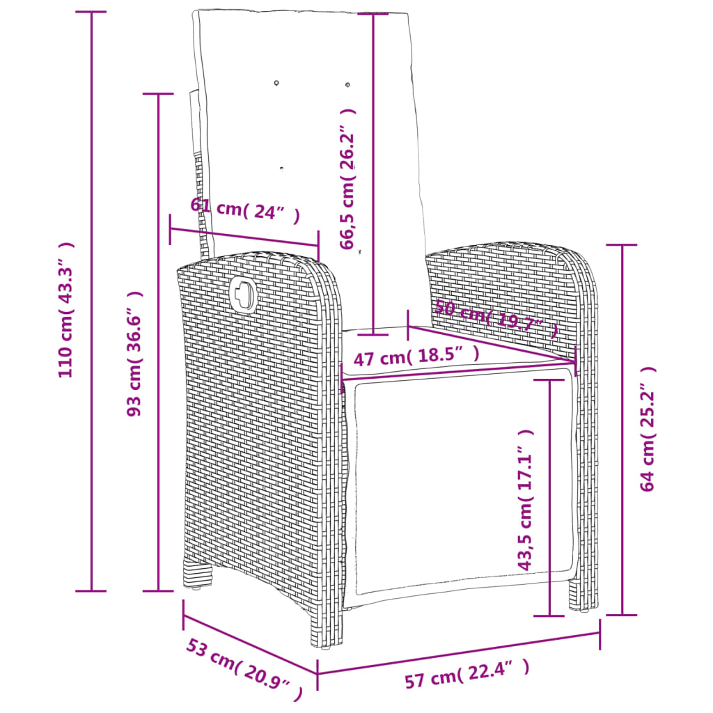 Gartensessel mit Fußteil 2 Stk. Verstellbar Braun Poly Rattan