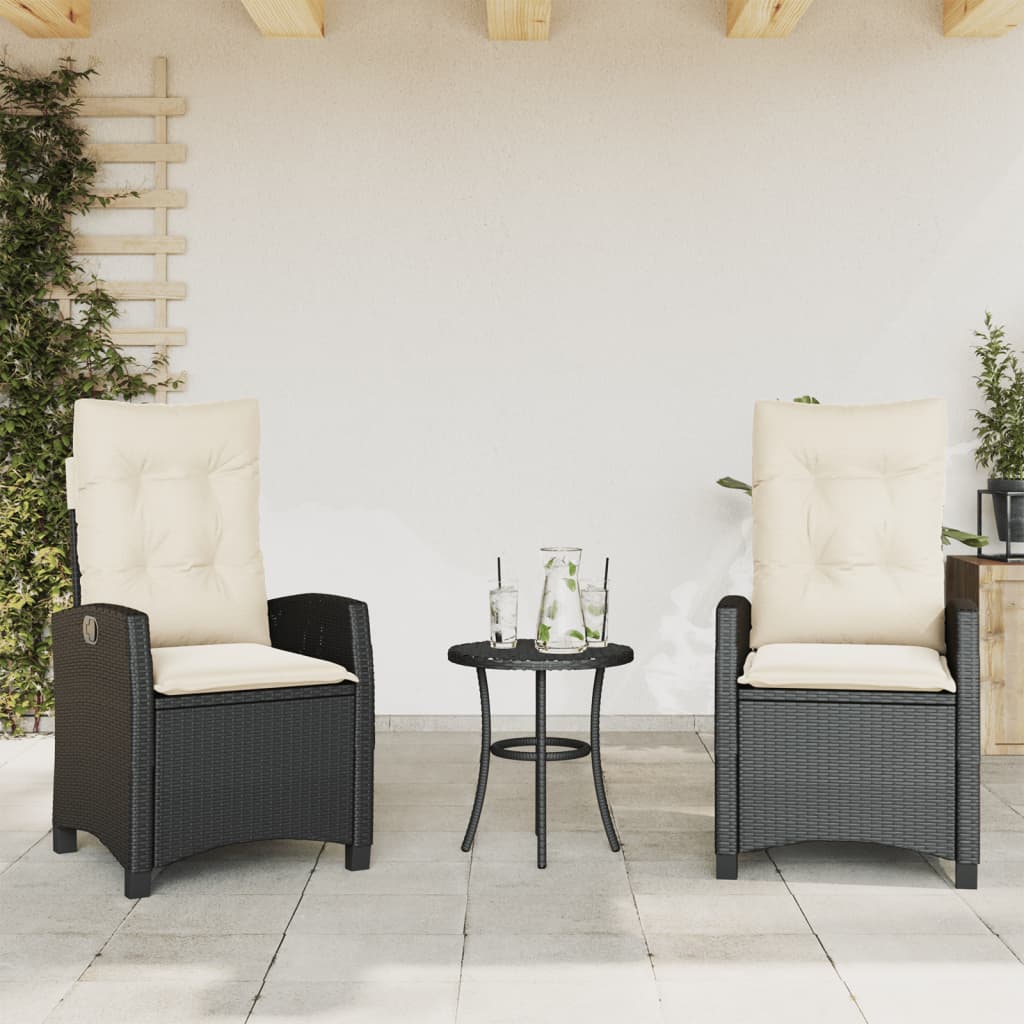 Gartensessel mit Kissen 2 Stk. Verstellbar Schwarz Poly Rattan