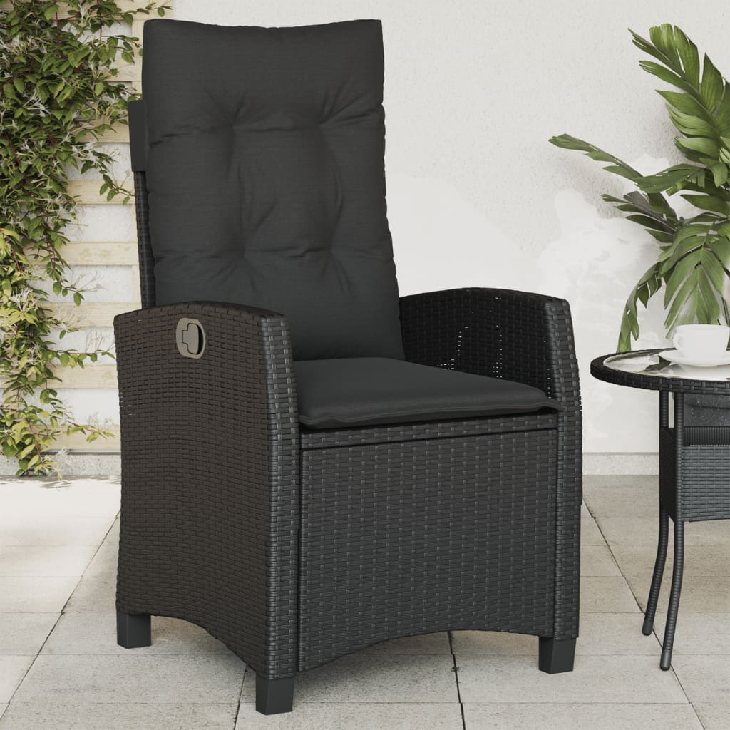 Gartensessel mit Kissen 2 Stk. Verstellbar Schwarz Poly Rattan