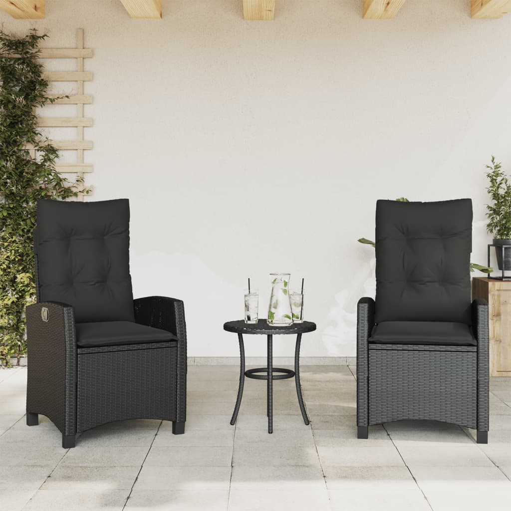 Gartensessel mit Kissen 2 Stk. Verstellbar Schwarz Poly Rattan