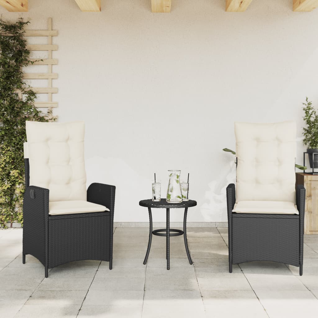 Gartensessel mit Kissen 2 Stk. Verstellbar Schwarz Poly Rattan