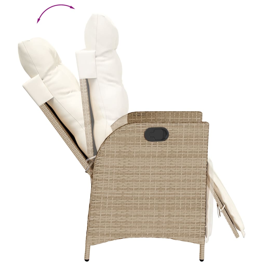 Gartensessel mit Fußteil 2 Stk. Verstellbar Beige Poly Rattan