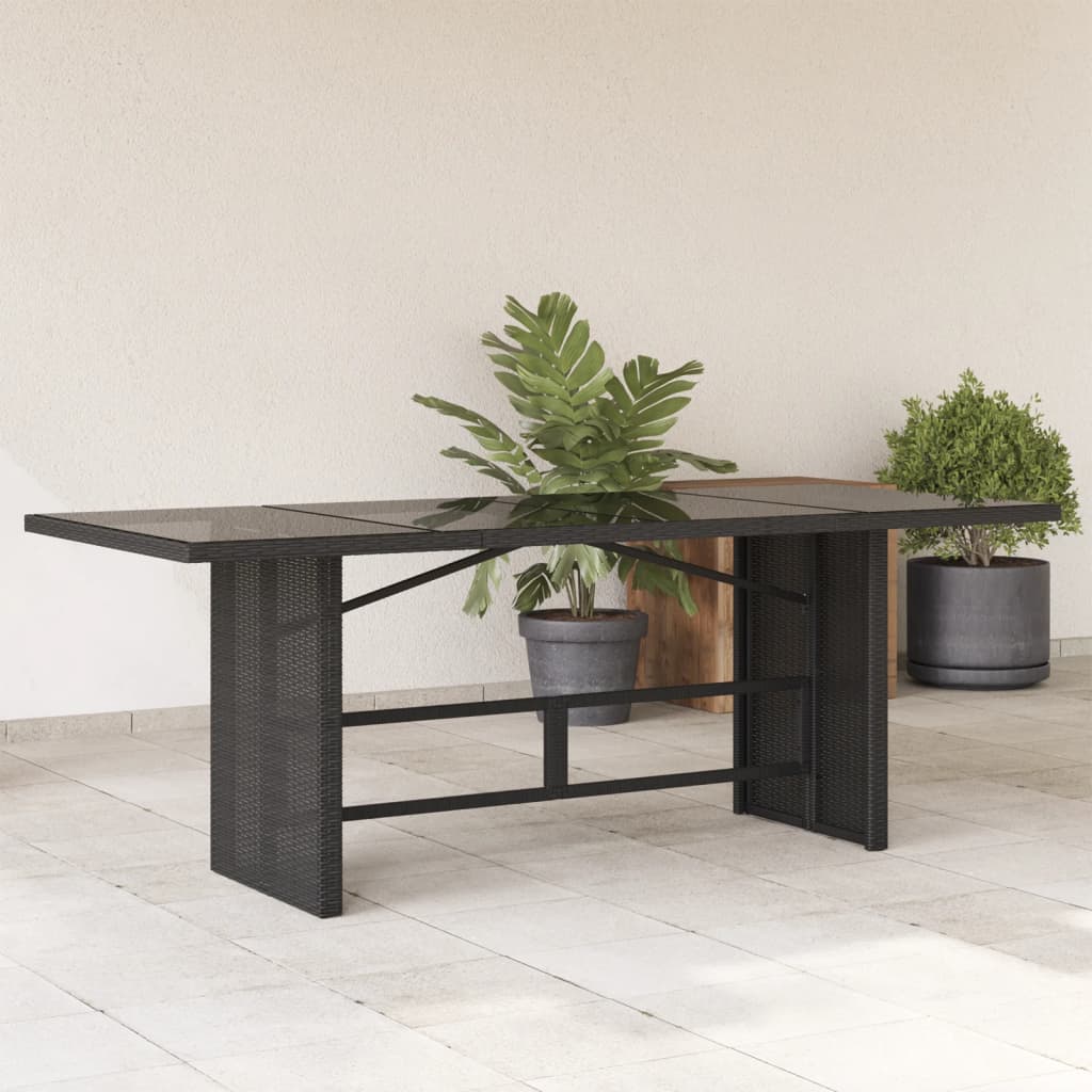Gartentisch mit Glasplatte Schwarz 190x80x74 cm Poly Rattan