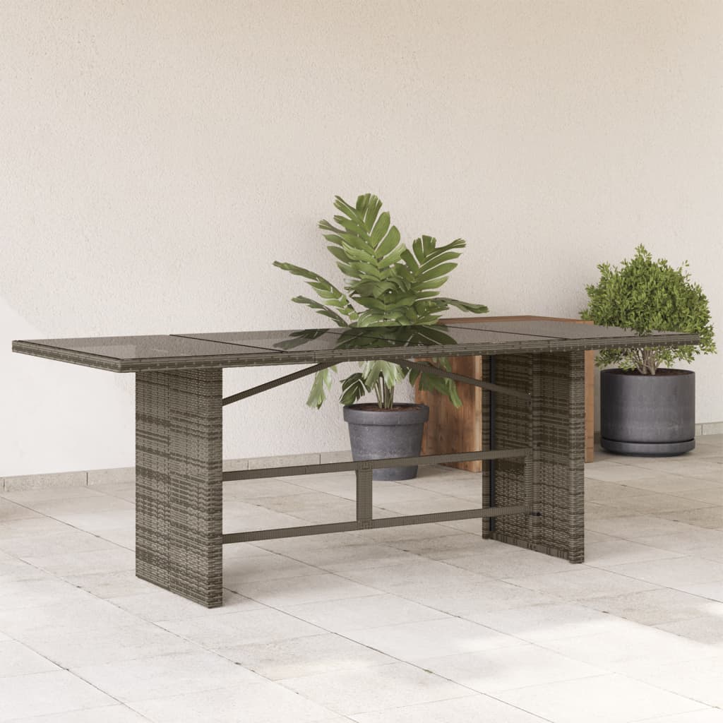 Gartentisch mit Glasplatte Grau 190x80x74 cm Poly Rattan