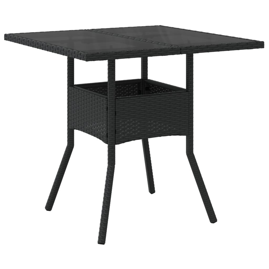 Gartentisch mit Glasplatte Schwarz 80x80x75 cm Poly Rattan