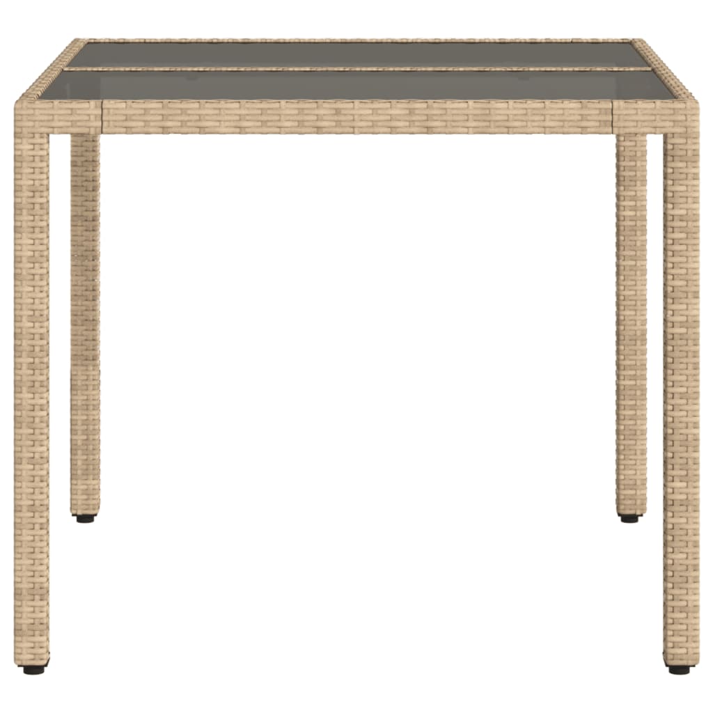 Gartentisch mit Glasplatte Beige 90x90x75 cm Poly Rattan