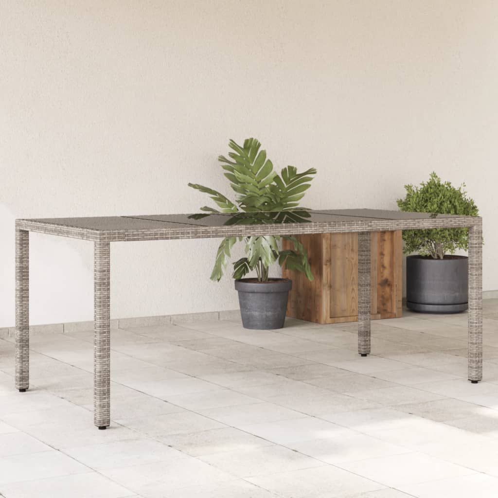 Gartentisch mit Glasplatte Grau 190x90x75 cm Poly Rattan