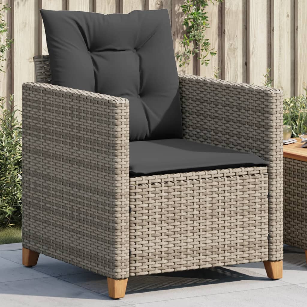 Gartensessel mit Kissen Grau Poly Rattan