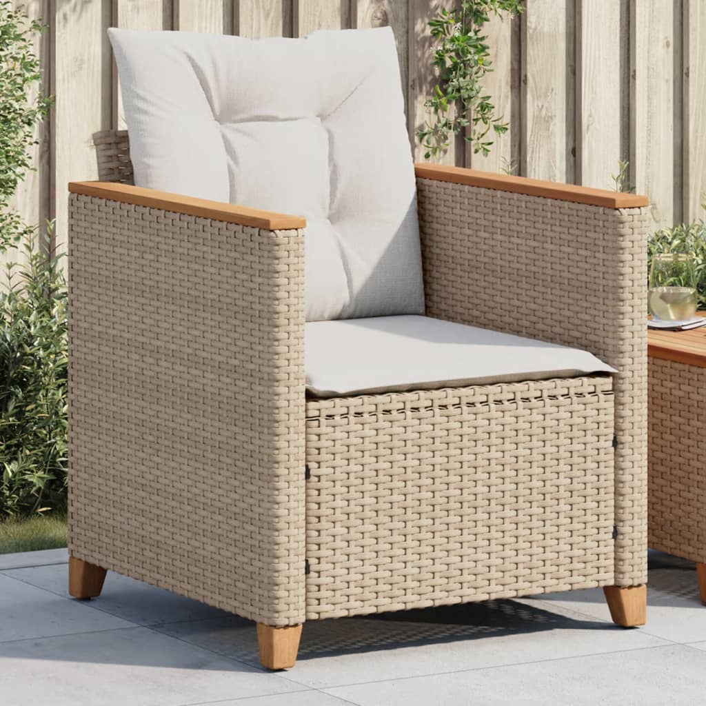 Gartensessel mit Kissen Beige Poly Rattan