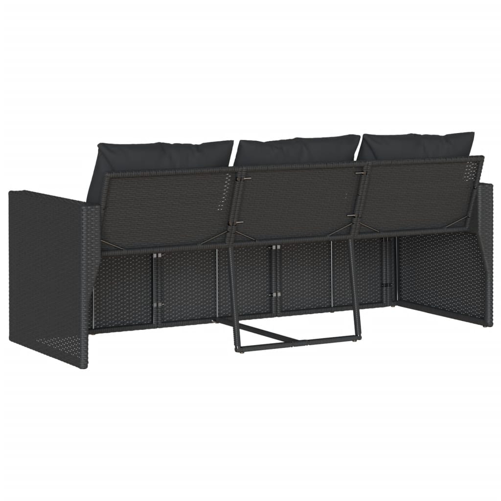 Gartensofa mit Kissen 3-Sitzer Schwarz Poly Rattan