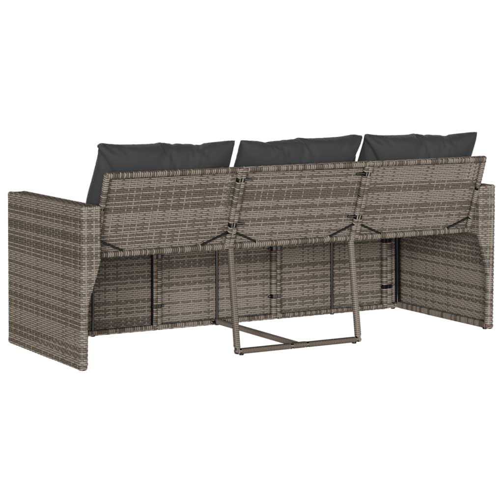 Gartensofa mit Kissen 3-Sitzer Grau Poly Rattan