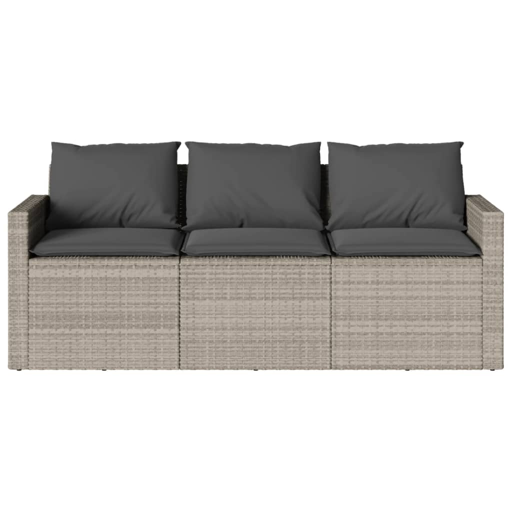 Gartensofa mit Kissen 3-Sitzer Hellgrau Poly Rattan