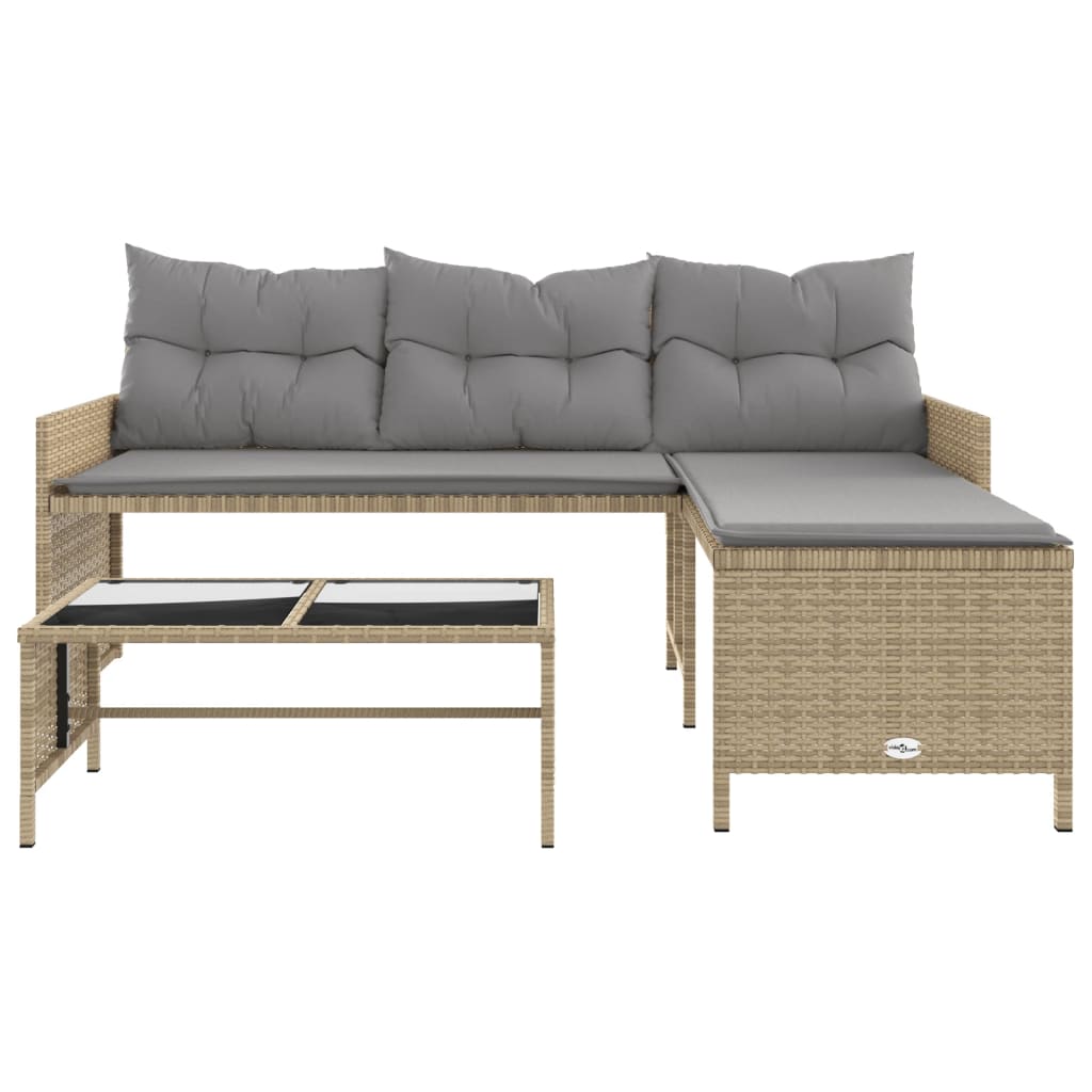 Gartensofa in L-Form mit Tisch und Kissen Beige Poly Rattan