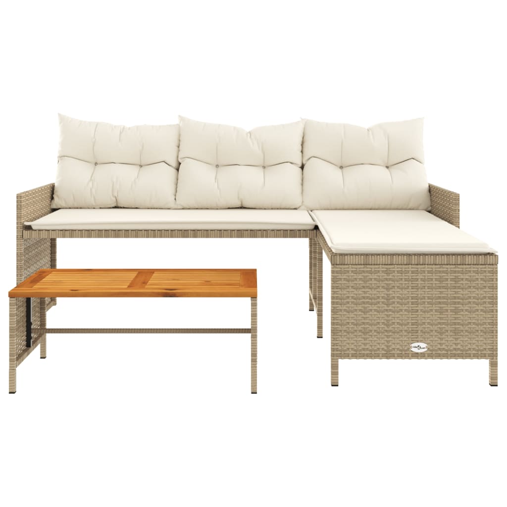 Gartensofa in L-Form mit Tisch und Kissen Beige Poly Rattan