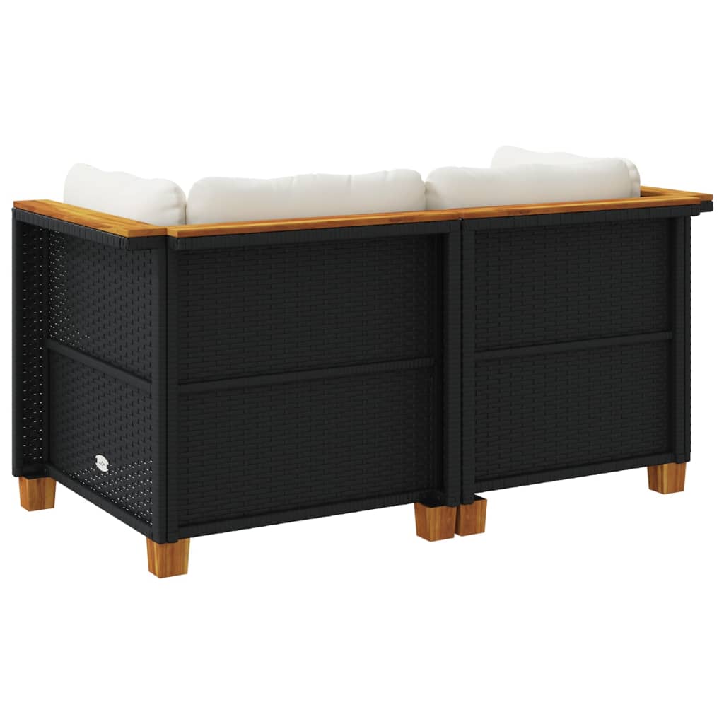 Garten-Ecksofas mit Kissen 2 Stk. Schwarz Poly Rattan