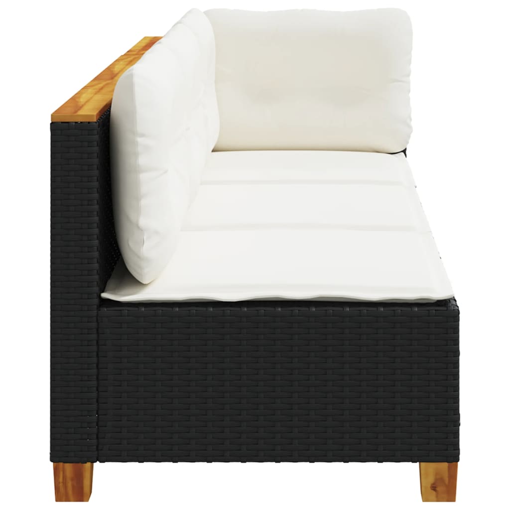 Gartensofa mit Kissen 3-Sitzer Schwarz Poly Rattan