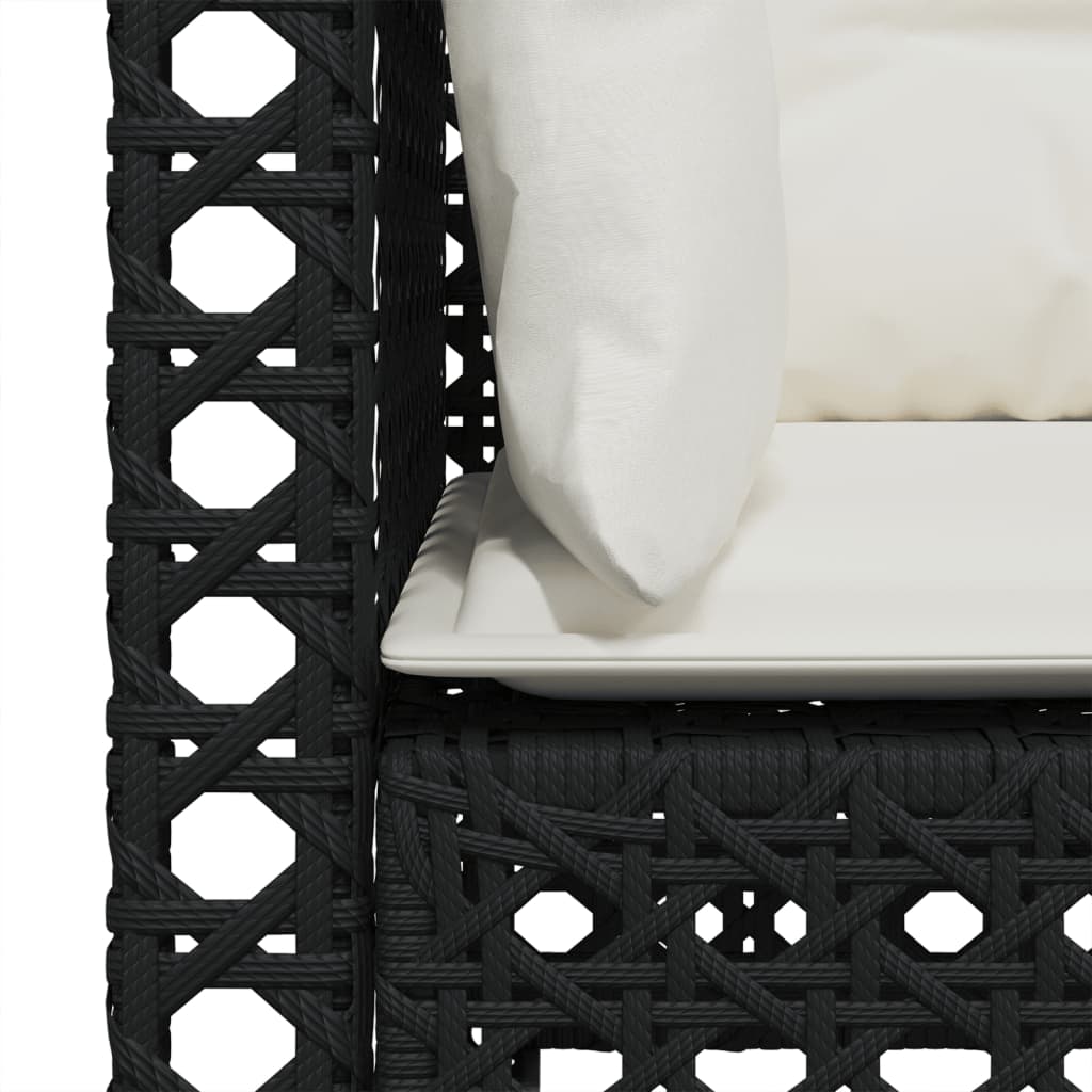 Gartensofa mit Kissen 3-Sitzer Schwarz Poly Rattan