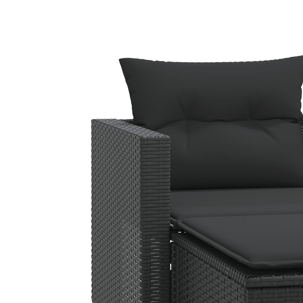 Gartensofa 2-Sitzer mit Hockern Schwarz Poly Rattan